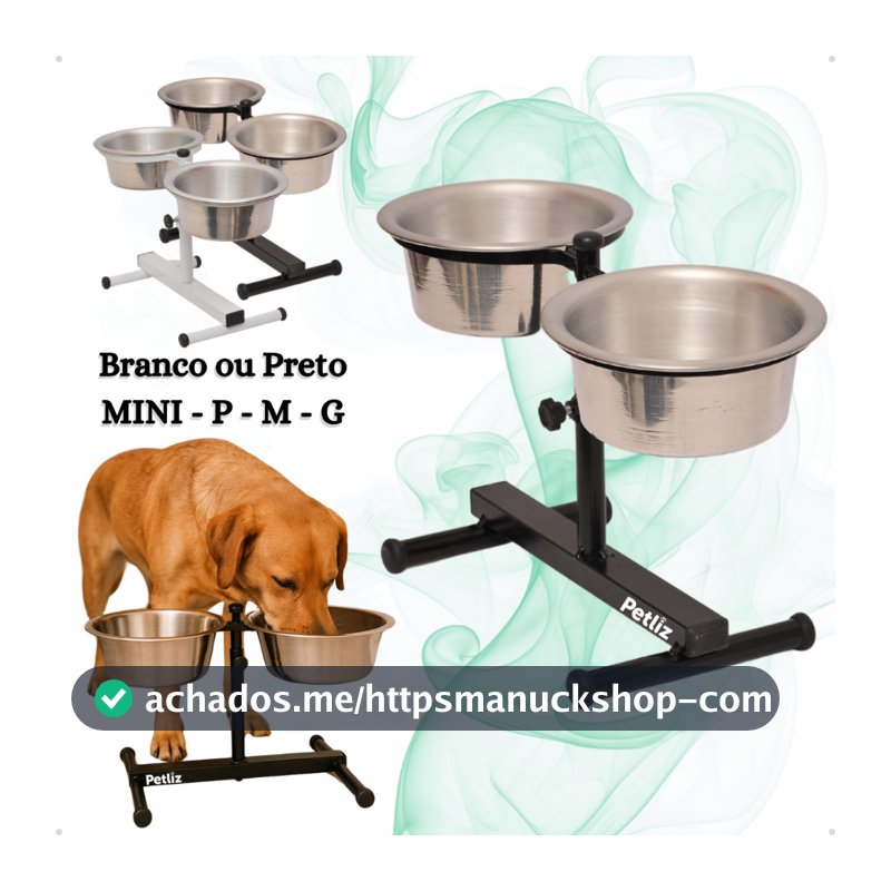 Comedouro Duplo Elevado Alto Ajustável Regulável pra Cachorro P, M, G e Mini Gatos/Filhotes - Petliz
