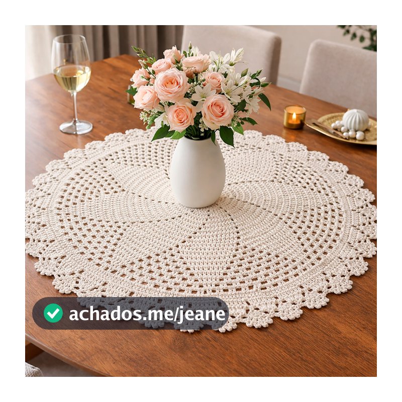Tapete Redondo de Crochê Cru 80cm 100% Algodão Artesanal Decorativo Sala Quarto