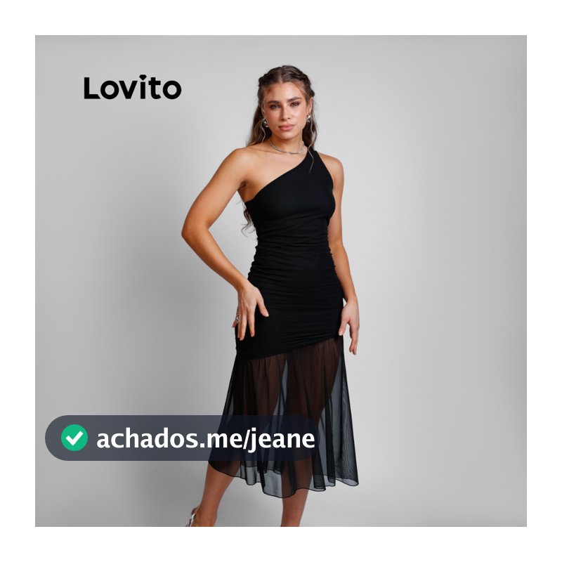 Lovito Vestido Feminino Um Ombro Só Com Barra Em Tule DRB21572187