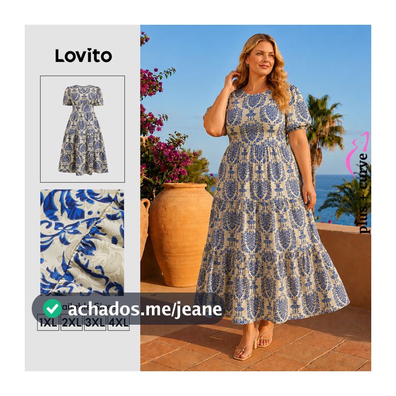 Lovito Boho Férias Vestido Plus Size Curve Com Estampa Tribal E Babados Para Verão/primavera Para Mulheres LBL23408