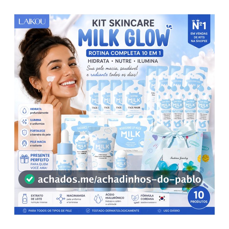 Conjunto de Cuidados com a Pele Leite LAIKOU 10 Peças – Hidrata, Nutre e Ilumina – Presente Perfeito