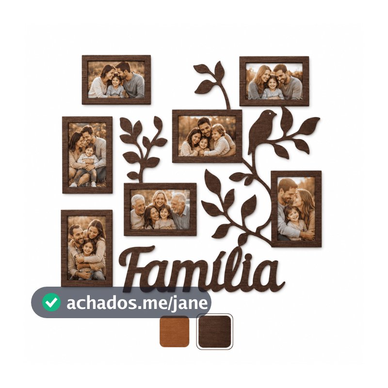 Porta Retrato Família MDF De Parede 7 Fotos Galhos Decorativo