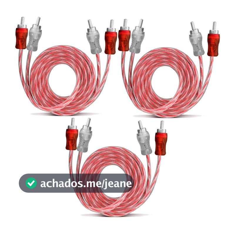 Kit 3 Cabo RCA 1 Metro Dupla Blindagem Injetado 4mm Vermelho