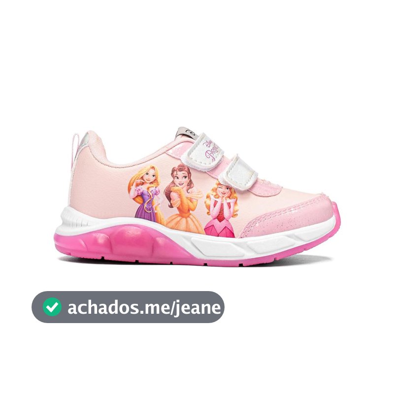 Tênis Infantil LED Princesas Disney Original com Velcro Rosa Numeração 24 ao 31 Confortável Casual Menina