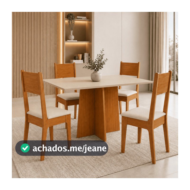 Conjunto Sala de Jantar Elo Mesa MDF 1 Mesa e 4 Cadeiras Estofadas Corino Moderno