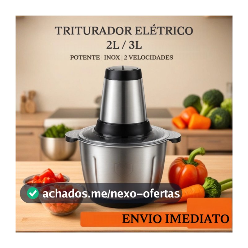 Triturador Processador Elétrico 2L / 3L Multifuncional  Seguro 110v / 220v Alimentos Carnes Legumes Aço Inox