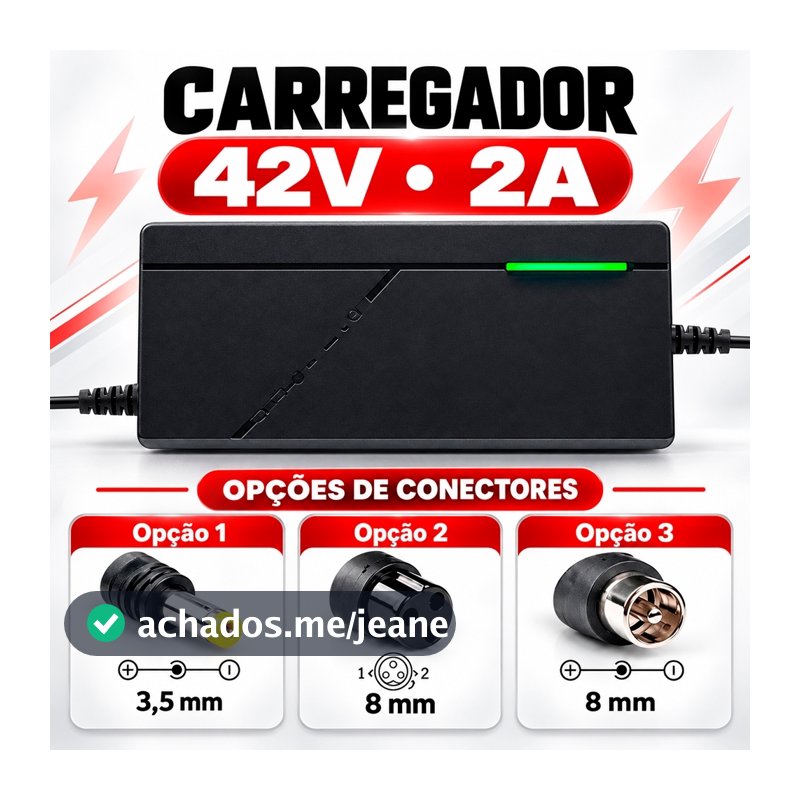 Carregador Universal para Patinete Eletrico Hoverboard Skate Scooter Moto Elétrica 42V 2A Bivolt