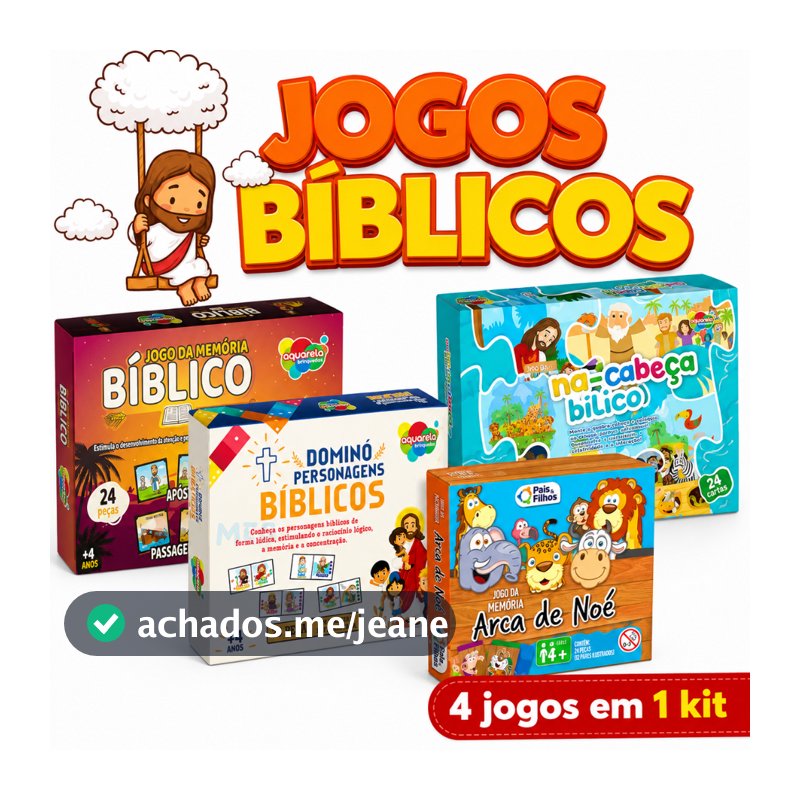 Kit 4 Jogos Bíblicos Infantis Educativos Cristãos – Arca de Noé, Dominó, Aquarela e Quebra-Cabeça
