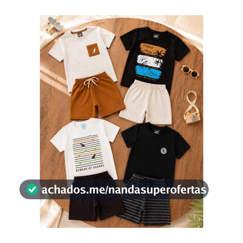 Kit 4 Peças Roupa Infantil Menino Verão Conjunto Confortável 2 Camisas 2 Shorts Sortido Roupa Bebê 1 ao 12
