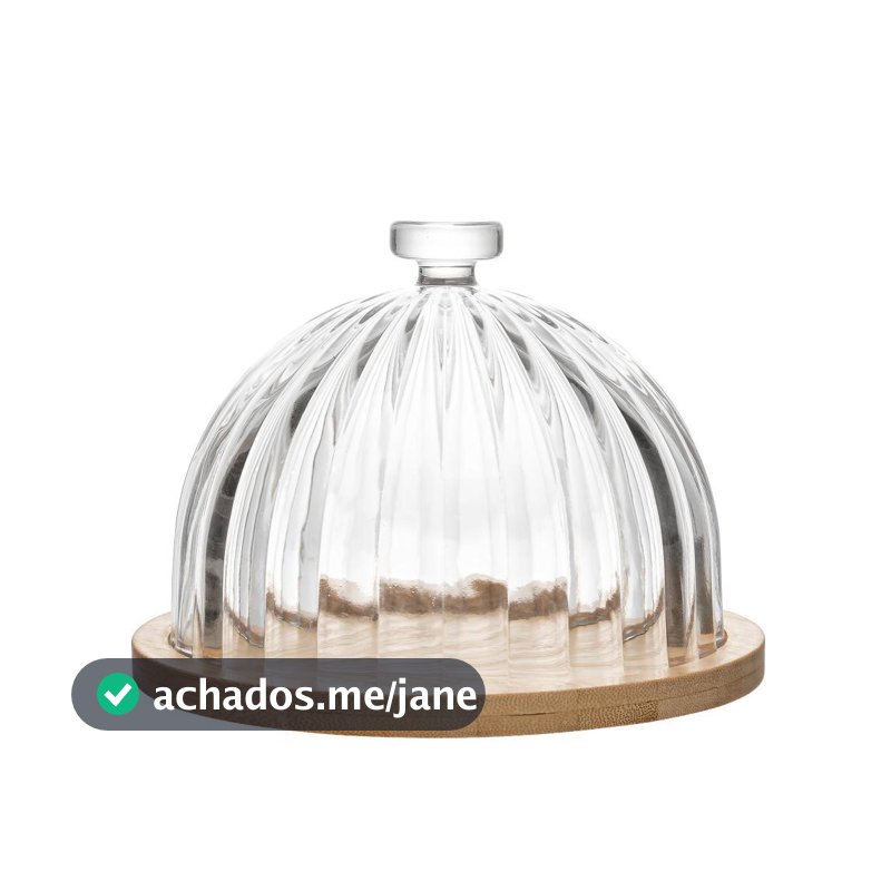 Queijeira com Base de Bambu Striata 16,5cm x 13 Vidro