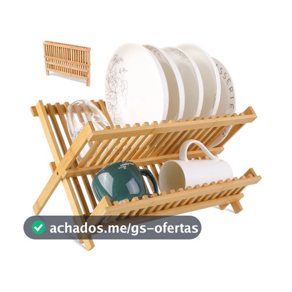 Escorredor De Louça Bambu Natural Pratos Copos com 14 divisórias