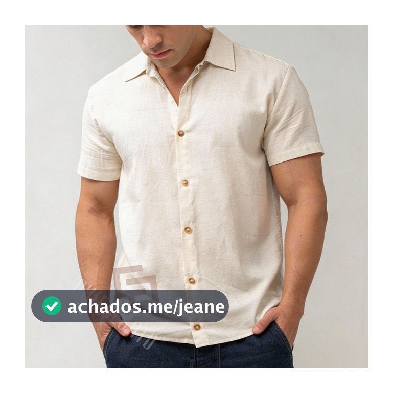Camisa Social Gola Padre Aspecto Linho Praia Slim Fit Masculina Manga Curta Estilo Praia Casual