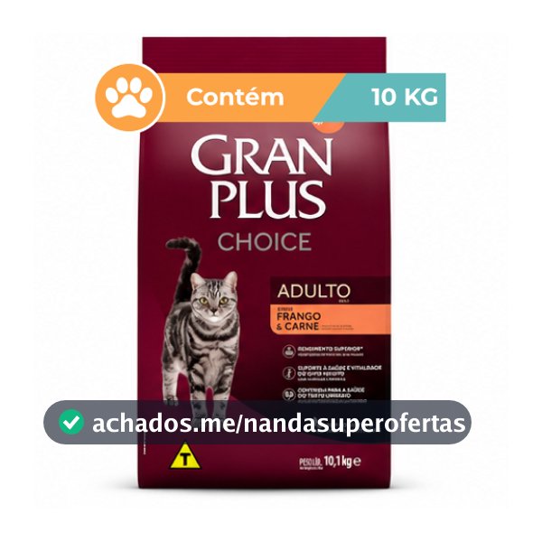Ração Gran Plus Choice Frango Carne Gatos Adultos 10,1kg