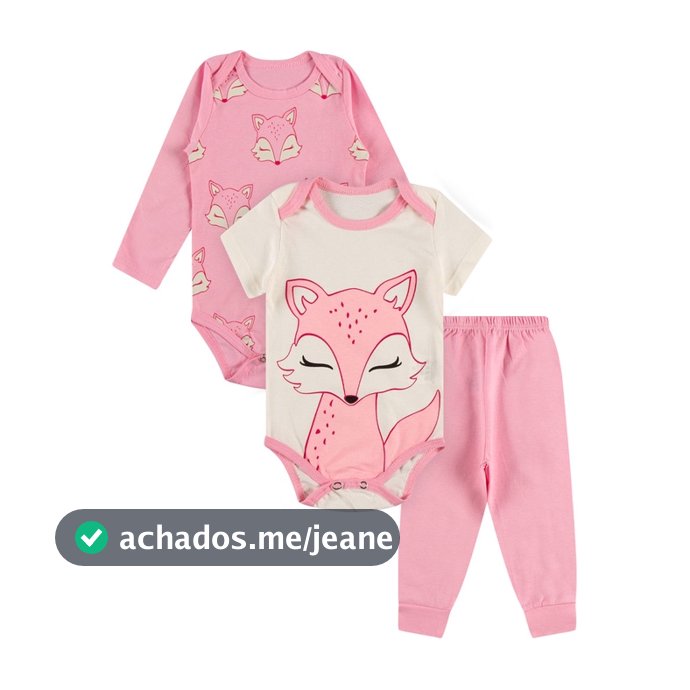 Kit Roupa De Bebe 3 Peças Body Manga Longa e Curta e Calça Algodão Menina