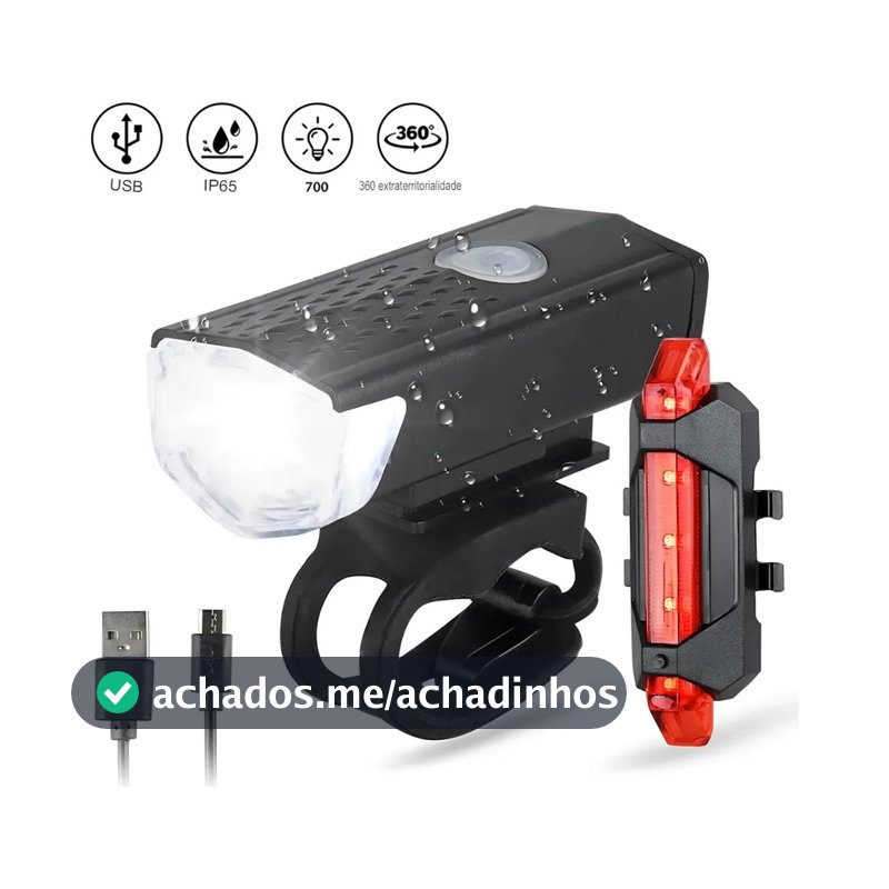 Kit Lanterna E Farol Bike Luz Ultra Led Prova D'agua Recarregavel Fluoreled