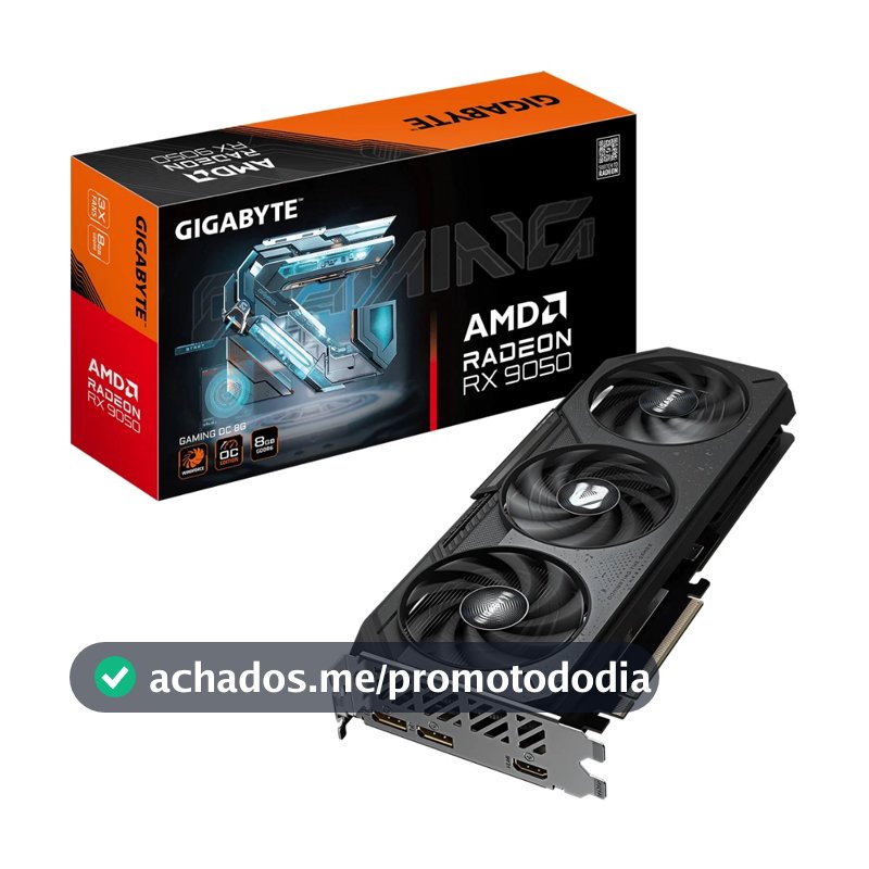 Placa de Vídeo Gigabyte AMD Radeon RX 9050 Gaming OC, 8GB, GDDR6, FSR, Ray Tracing, GV-R9050GAMING OC-8GD
