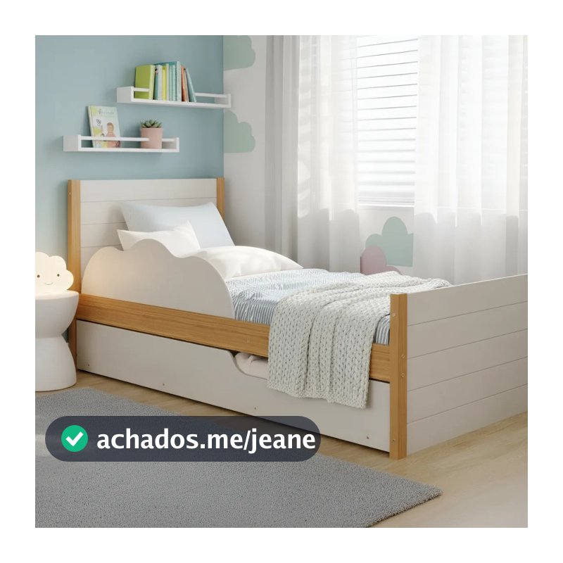Bicama Infantil Solteiro 100% Mdf Bibox Cama Auxiliar Com Rodizio Nuvem Nature/off White
