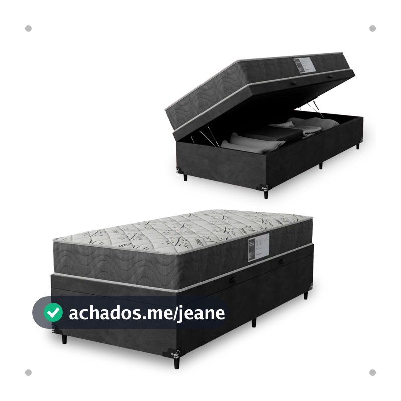 Cama Box Baú Solteiro + Colchão D33 One Face - Suede cinza - e-Shop Cas