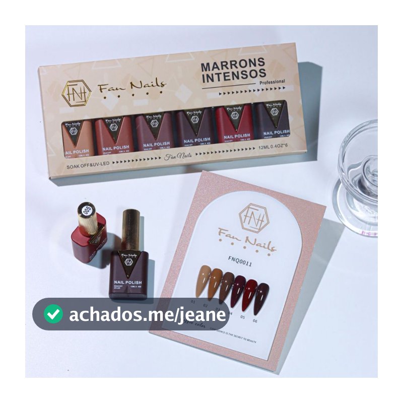 Kit Esmalte Marrons Intensos em Gel Fan Nails 6 Unidades