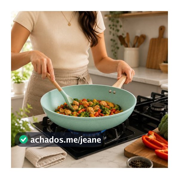 Frigideira Wok Nanocerâmica 28cm Grande Antiaderente 3,6L Não Gruda para Indução Gás e Elétrico