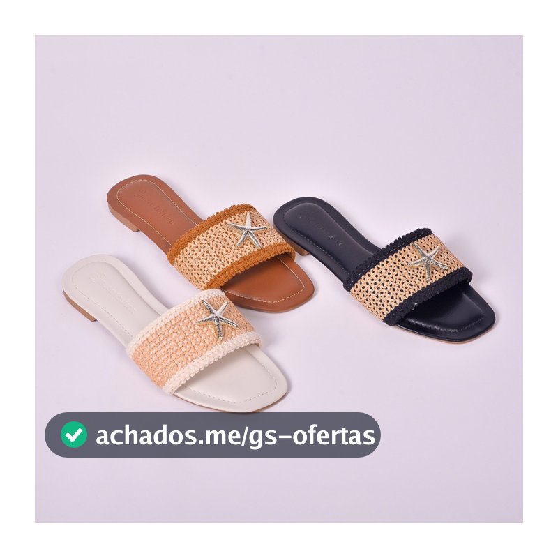 Sandalia Rasteira Feminina Palha com Estrela do Mar Confortavel Estilo Praia Verão