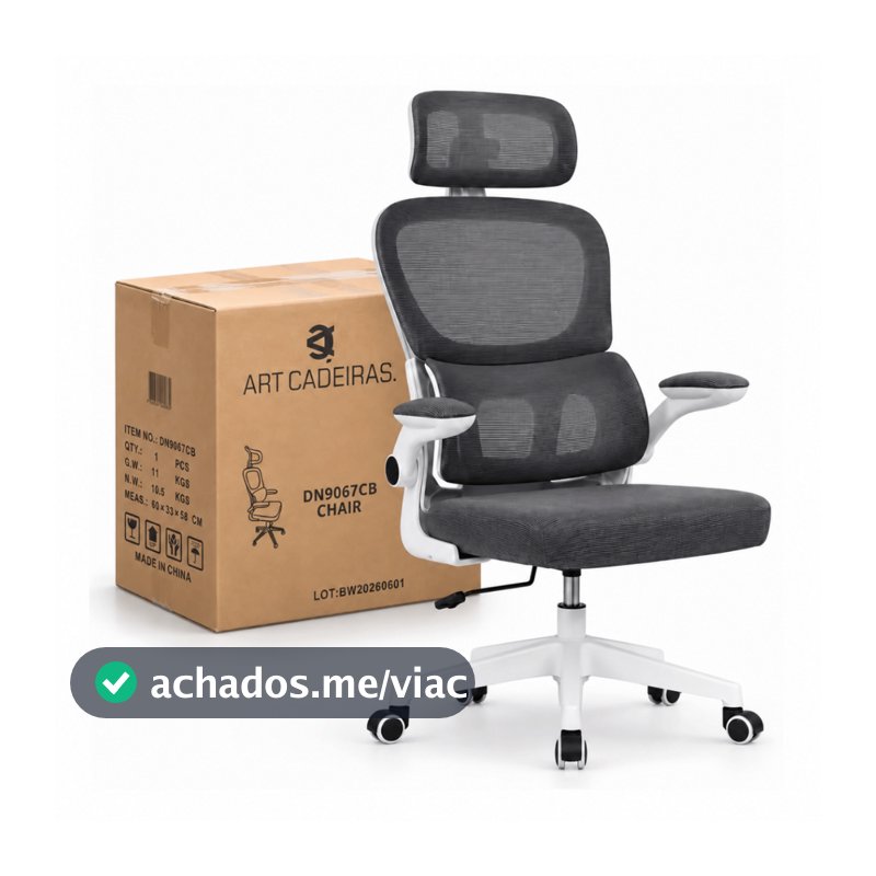Cadeira De Escritório Ergonômica Mesh Cinza Presidente NR17 Com Apoio Lombar 150kg Braço Retrátil