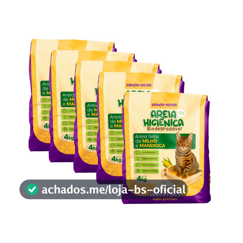 Areia Higiênica Biodegradável 4/8/12/16/20Kg Espaço do Bicho Grãos Finos e Grossos– Milho e Mandioca (100% Natural)