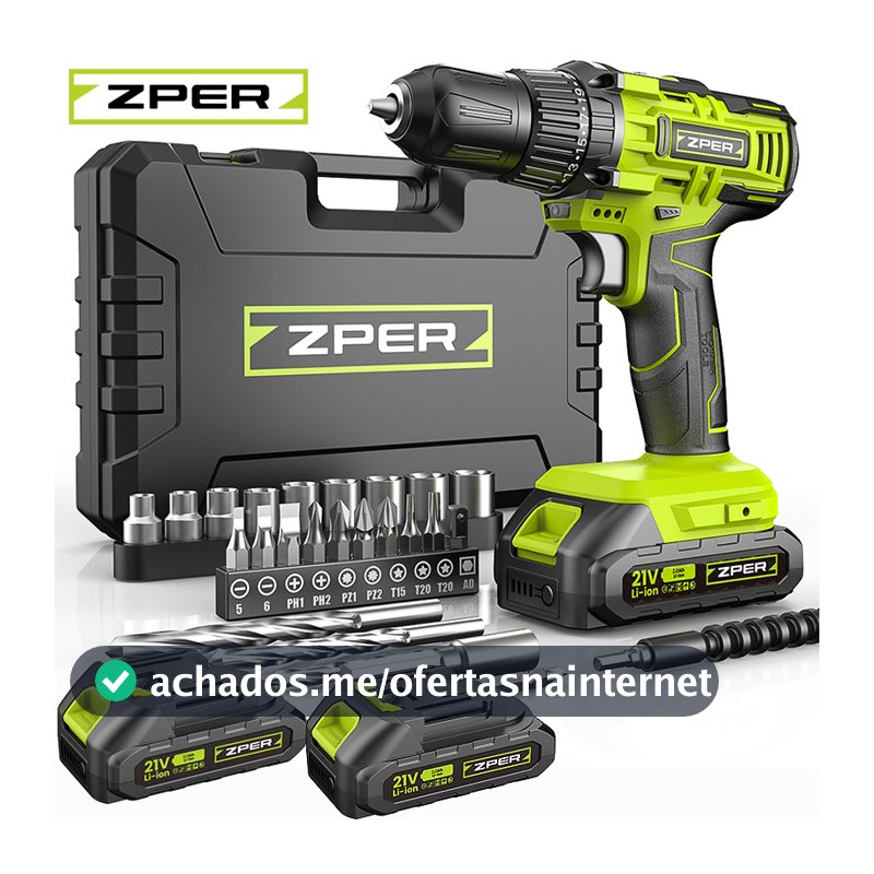 ZPER Furadeira Parafusadeira A Bateria 21V Com Duas Bateria Maleta Kit Ferramentas Completo