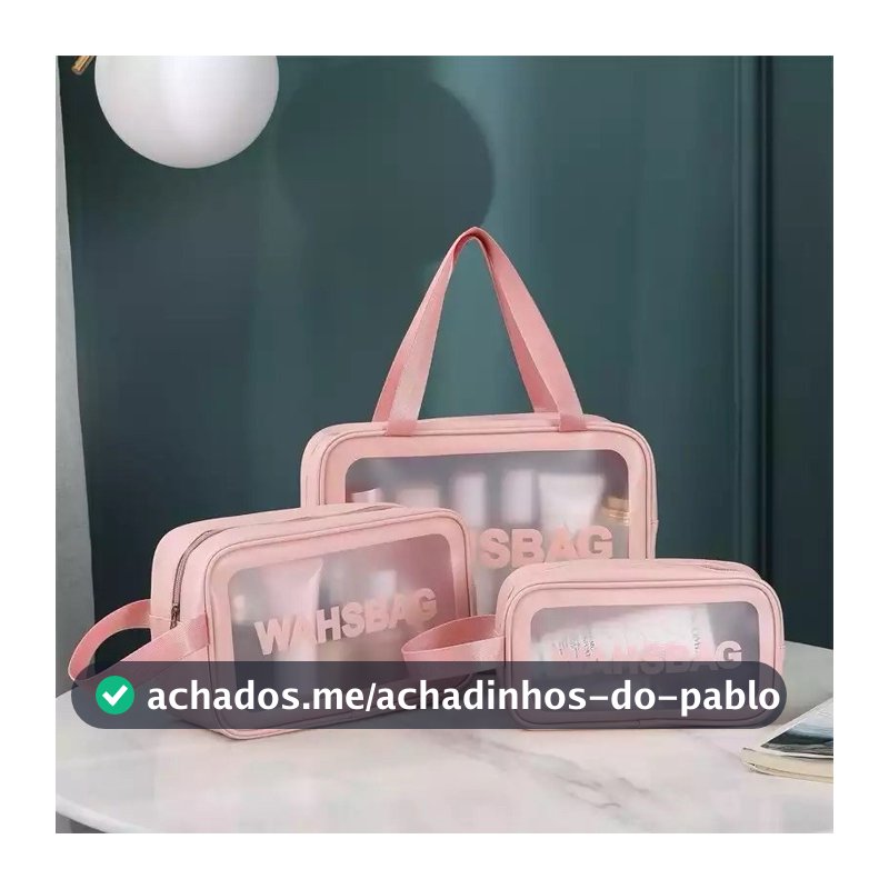 Kit 3 Bolsas Necessaires Wahsbag Transparente À Prova d’água