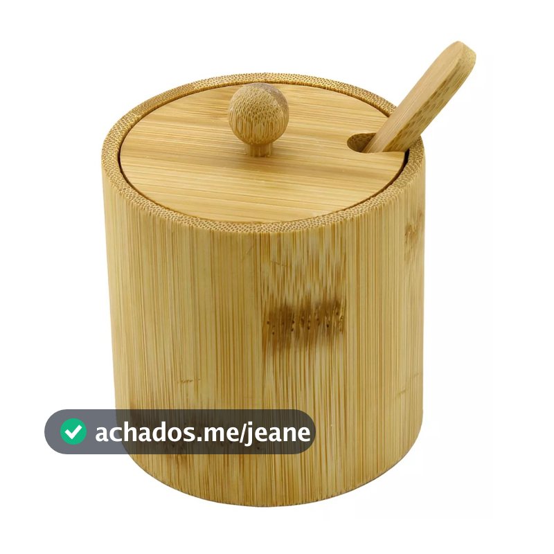 Pote Bambu C/ Tampa E Colher Saleiro Açucareiro Condimentos