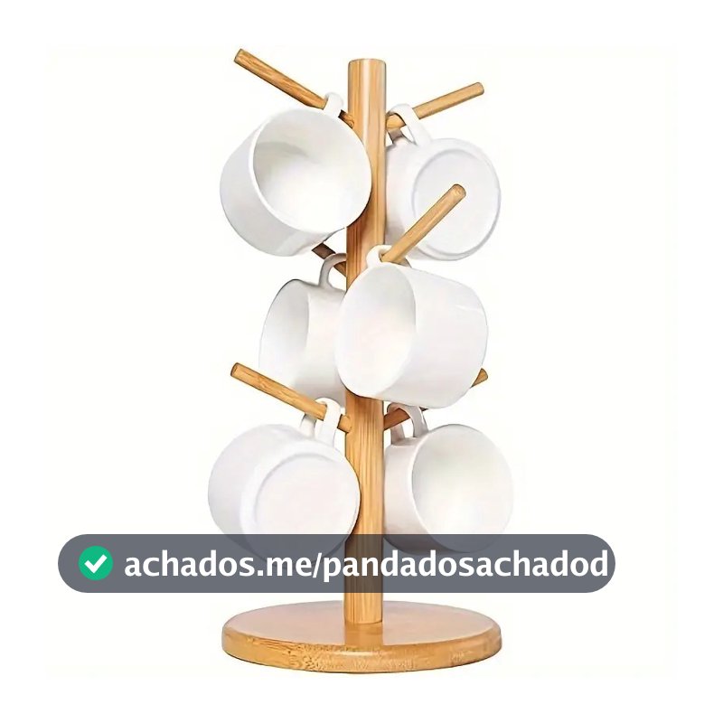 Suporte Organizador Porta Xicara Caneca Copo Bambu para Cozinha Cantinho do Café Chá Decoração