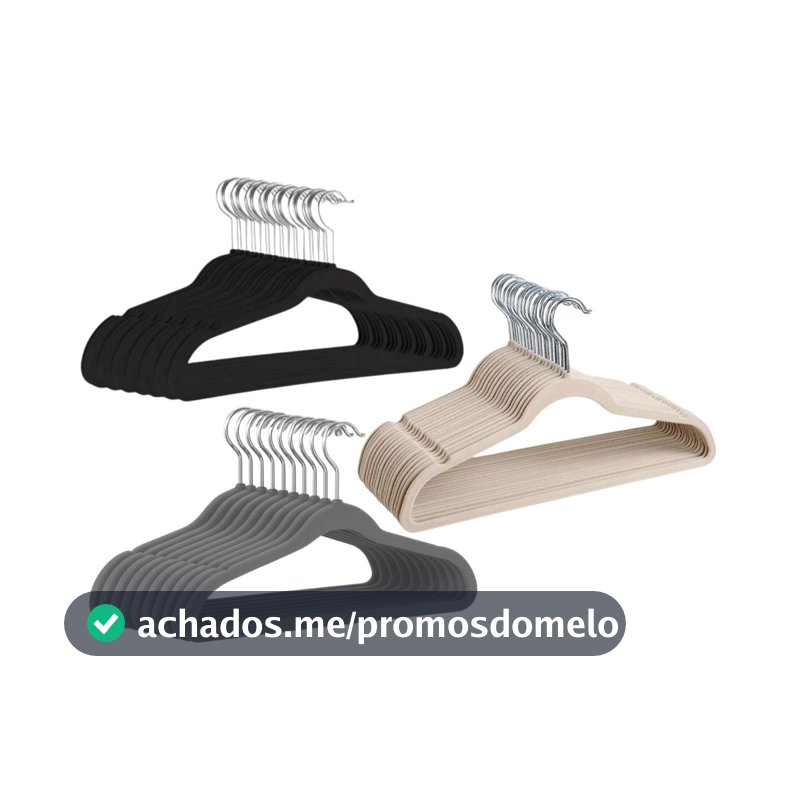 50 Cabides de Veludo Slim Adulto Antideslizante Ultrafino Bege, Cinza e Preto