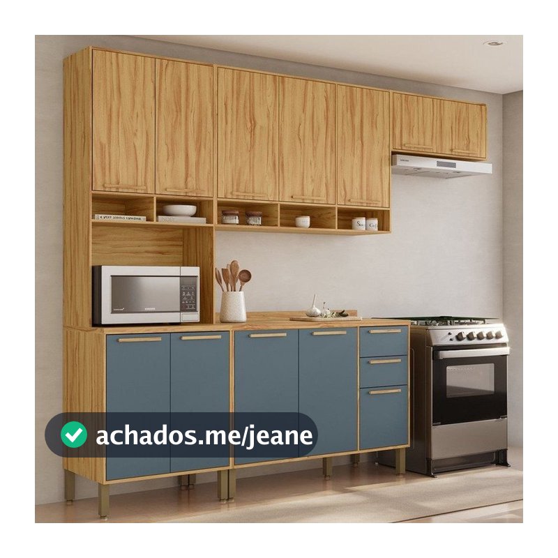 Cozinha Modulada Compacta 4 Peças 12 Portas MDF 270cm Malta Espresso Móveis