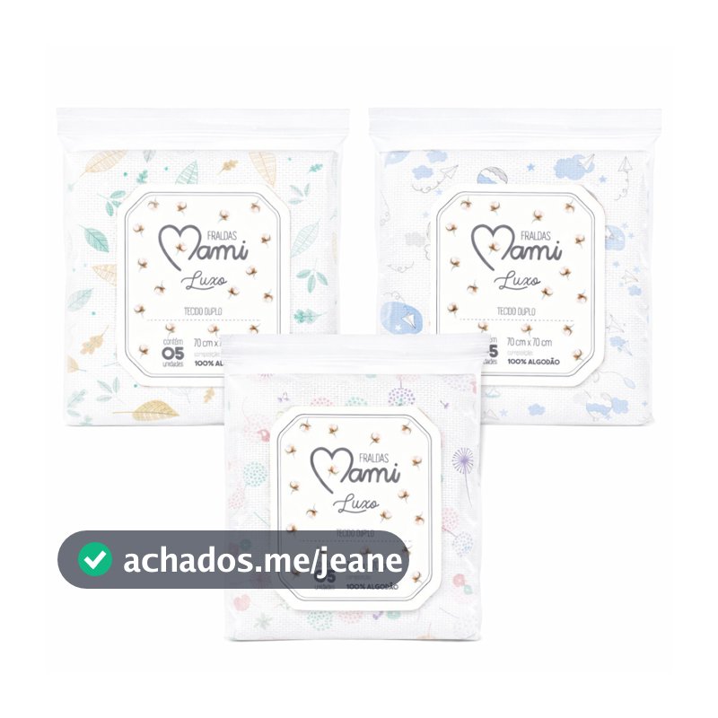 Kit 5 Fralda Luxo Papi Mami Estampada 70x70cm Bebê 100% Algodão Macia