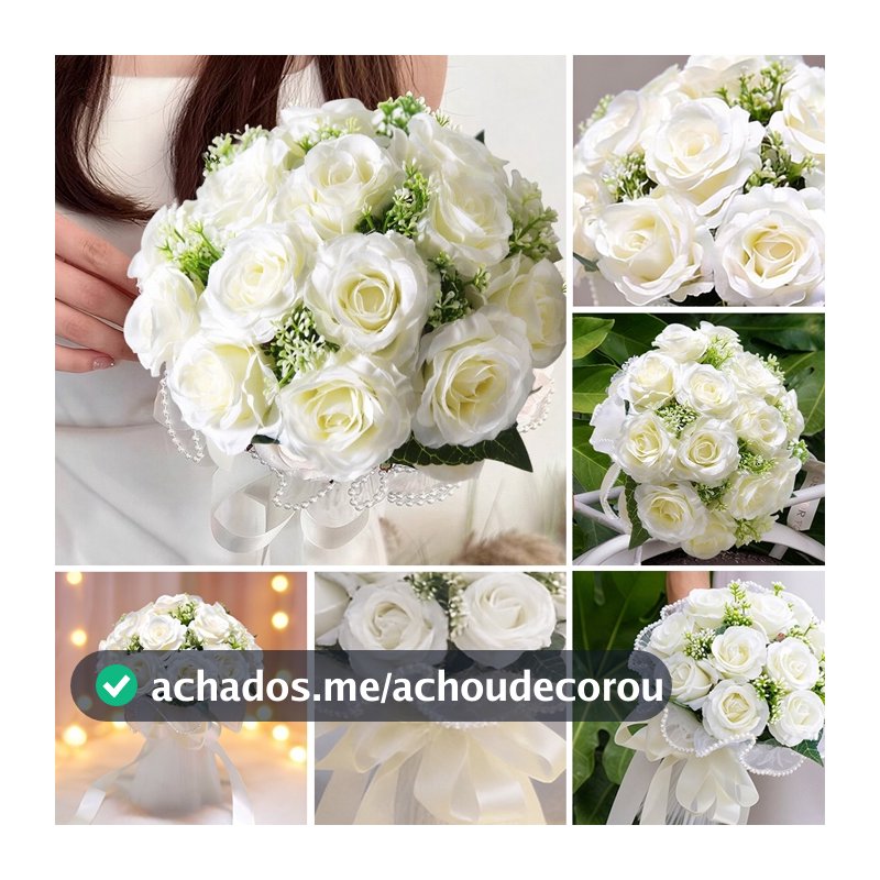 Buquê De Noiva 11 Rosas Brancas Artificial Estilo Boêmio Para Casamento Ao Ar Livre Decoração Casamento