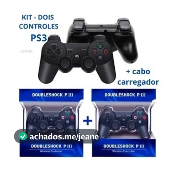 Kit 2 Controle Ps3 Com Cabo Carregador Dual Shock Wirelless Sem Fio bluetooth