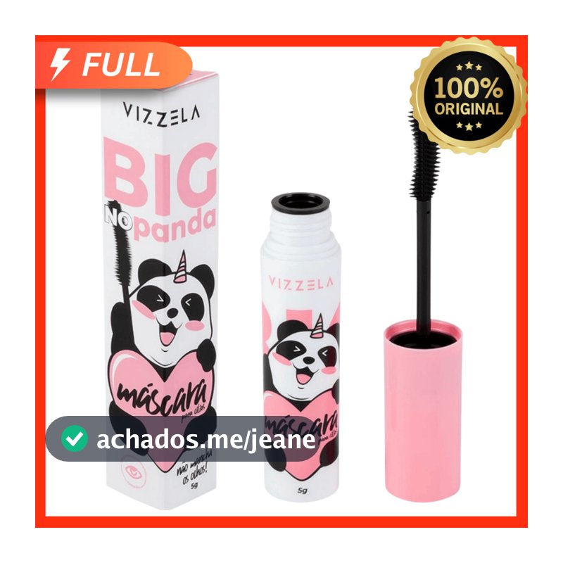 Máscara Rímel Para Cílios Big No Panda Vizzela Vegano 5g Volumão Preta Pincel Curvado Definição