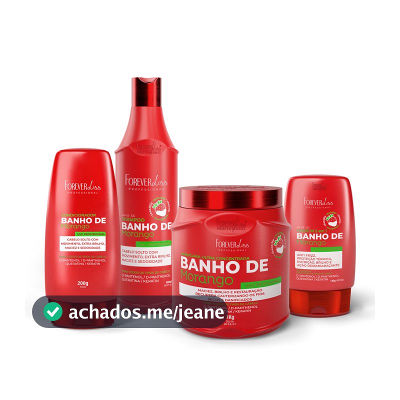 Kit Banho de Verniz Morango Profissional Completo Forever Liss
