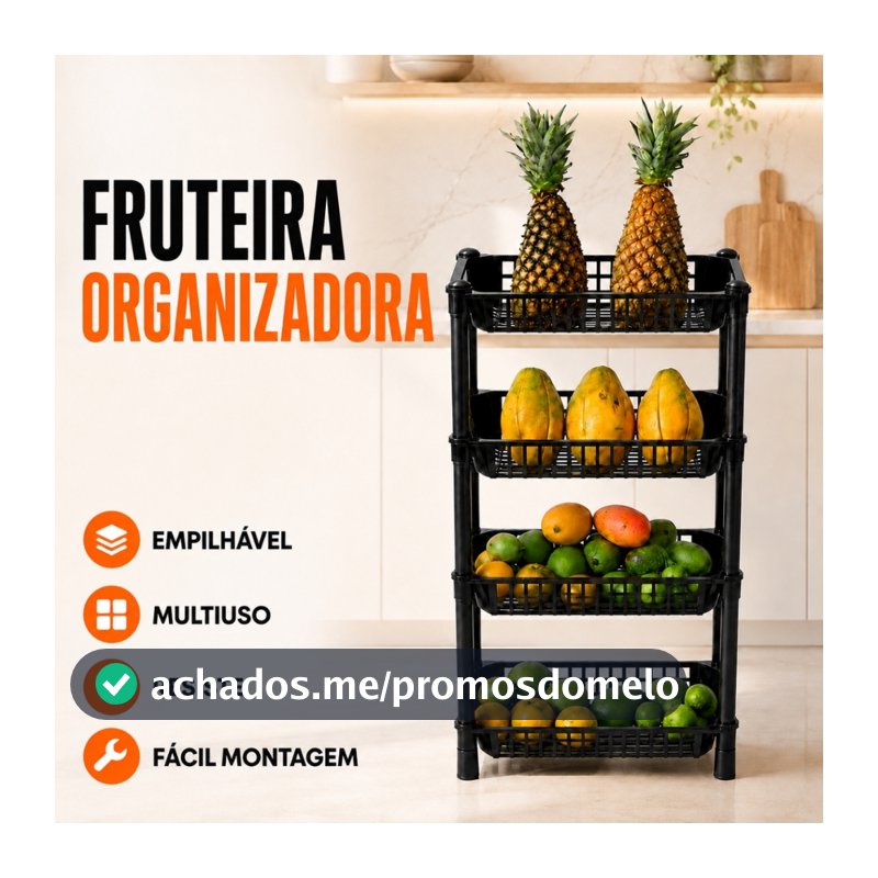 Fruteira Chão Estante Cozinha Cesto Organizador Empilhável Plastico Resistente 3 e 4 Andares