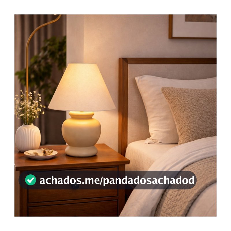 Luminaria Abajur Mesa Decoração Cerâmica Quarto Sala Luz Bivolt Preto Bege Off