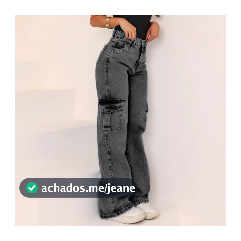 Calça Jeans feminina Wide Leg Marmorizada Pantalona boca larga - cintura alta premium