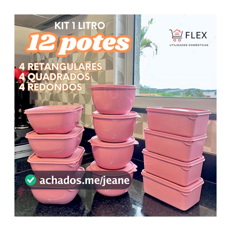 Potes Plásticos, Vasilha, Marmita - formatos variados - 1 litro - Kit com 12 unidades