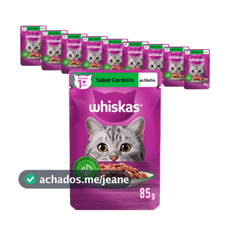 Ração Úmida Sache Whiskas Gatos Adultos Cordeiro - 85g - KIT 10 unids.