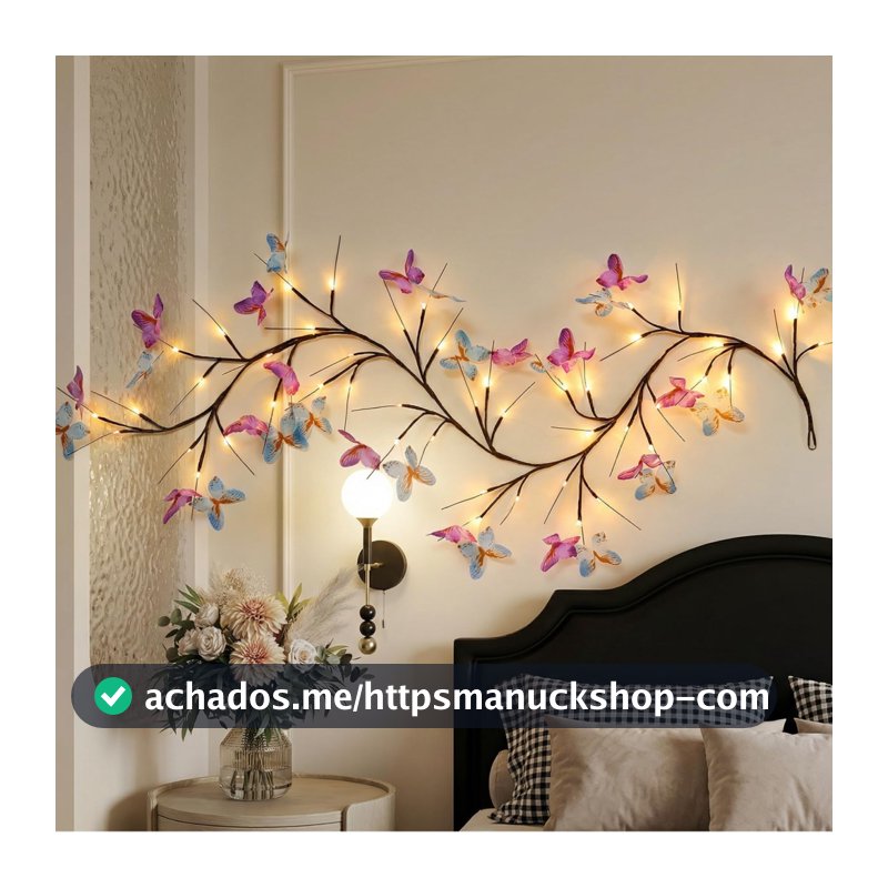 Lâmpada de Rattan LED Flexível, Borboleta Flor Folhas, Arranjo de Parede, Luz de Atmosfera, Decoração Interna
