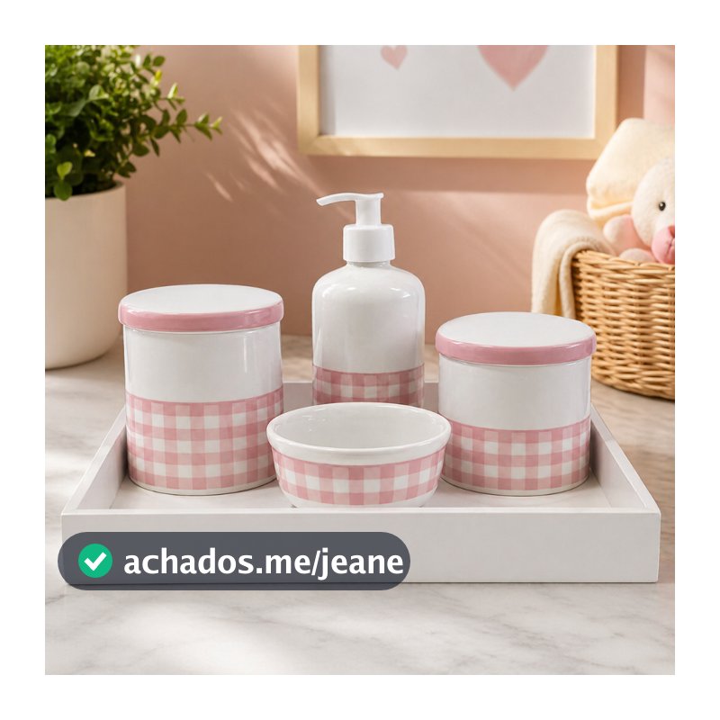 Kit Bebe Porcelana Higiene Menina Menino Rosa Verde Maternidade Xadrez Delicado