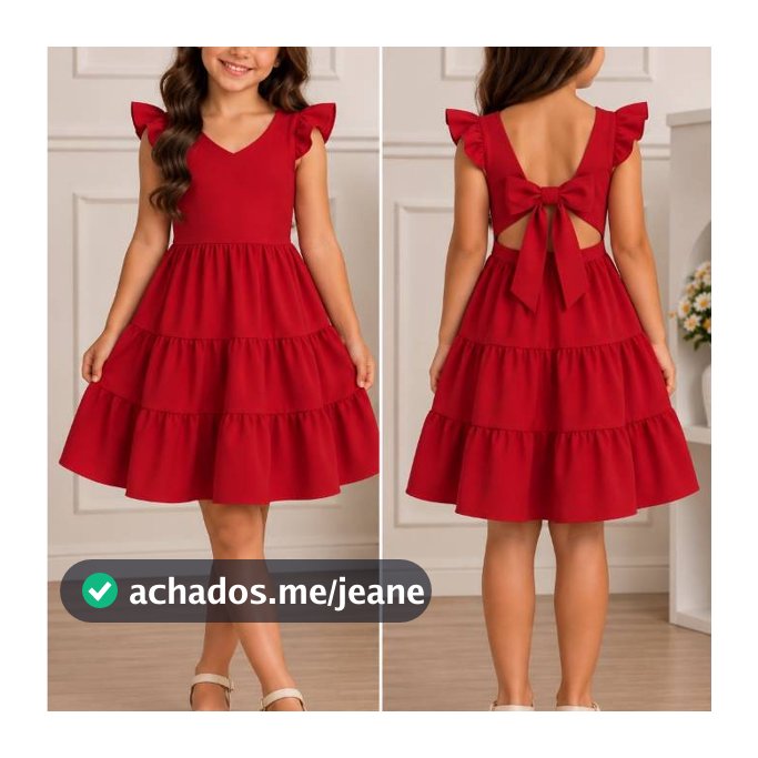 Vestido Infantil Menina Rodado com Babados para Festa e Passeio Casual em Crepe Leve e Confortável