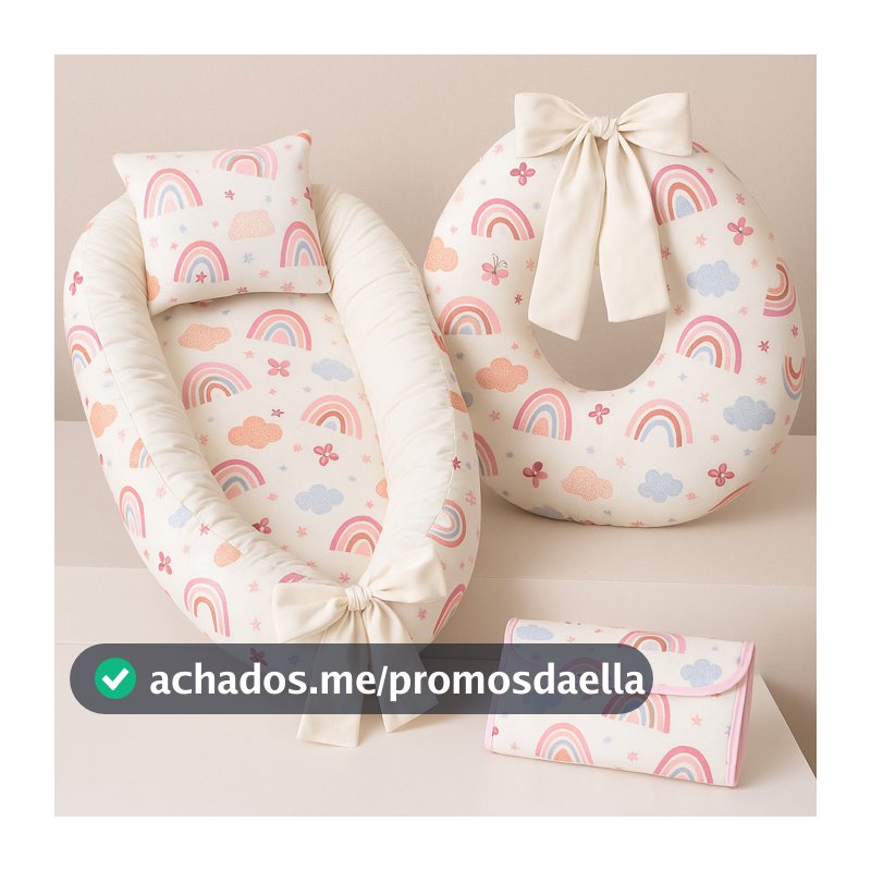 Kit enxoval de bebê –Almofada de Amamentação + Ninho Redutor de Berço + Trocador Portátil Estampado