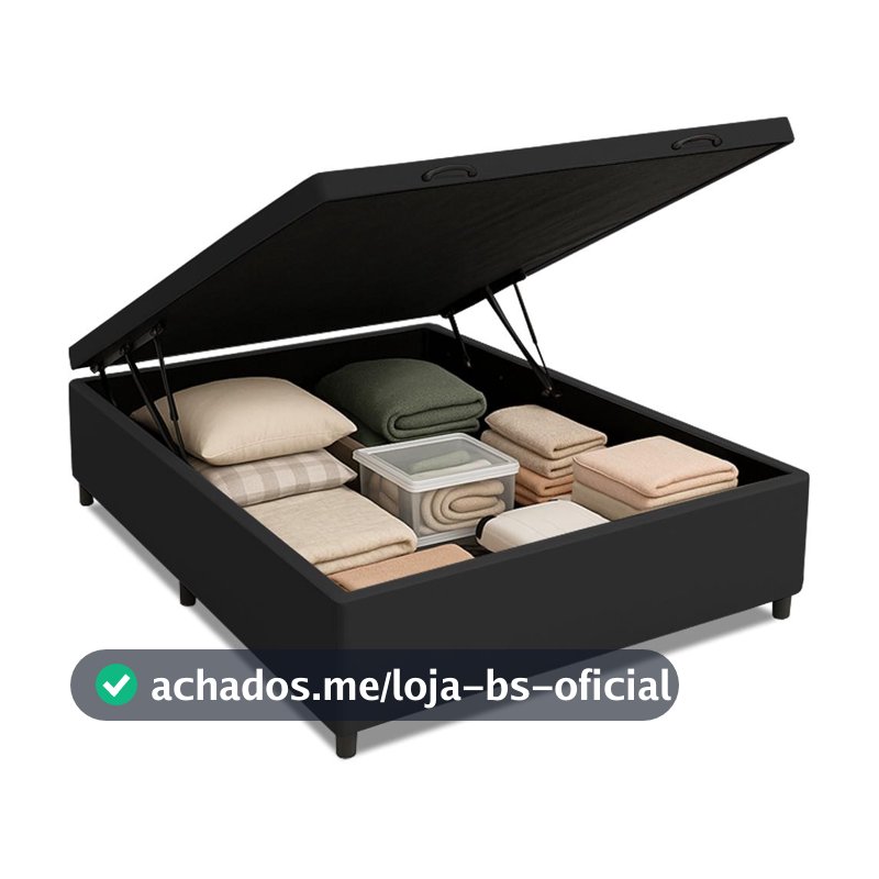 Cama Box com Baú Casal com 41cm de Altura Prince Preto