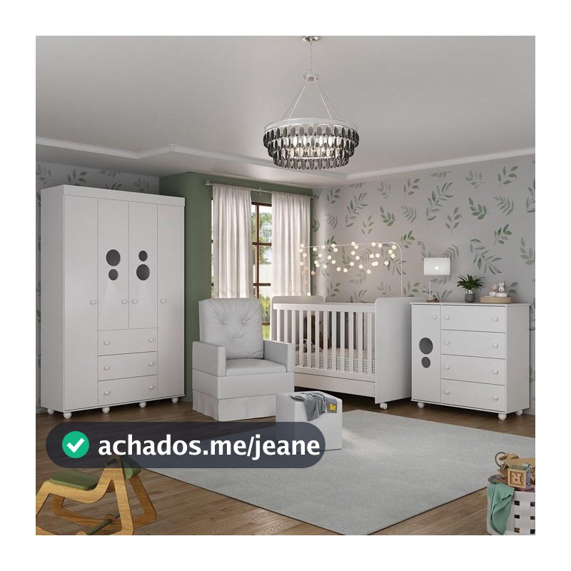 Quarto Completo com Colchão, Poltrona de Amamentação e Puff Pimpolho Multimóveis MP4109