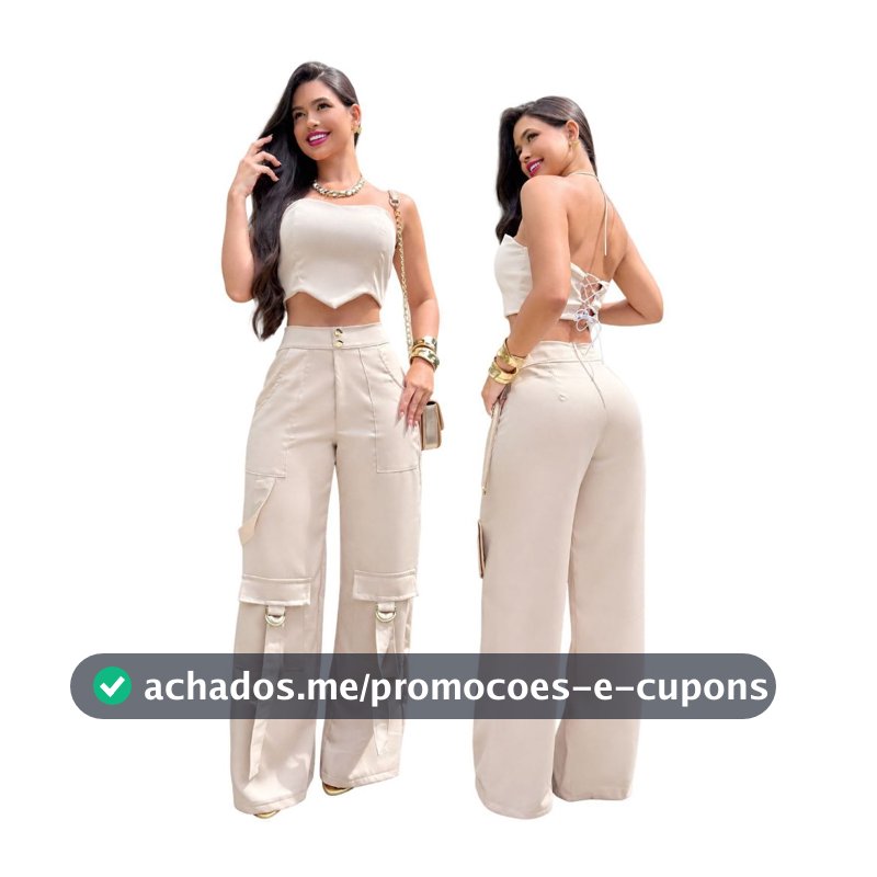 Conjunto, Calça cargo pantalona + CORSET Alfaiataria premium PP ao XGG